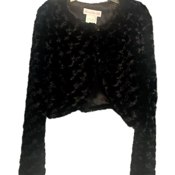 Girls Faux Fur Bolero Jacket Black XL - Picture 2 of 9